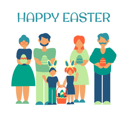 Family celebrate easter together Easter party Vector illustrationのイラスト素材