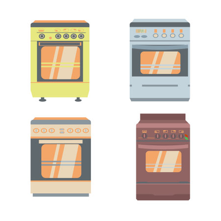 Set of oven flat icons Vector illustrationのイラスト素材