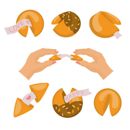 Chinese fortune cookies set Isolated icons of cookies Cartoon vector illustration on white backgroundのイラスト素材
