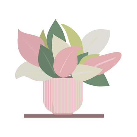 Indoor plants isolation illustration Potted house plant in pink pot Flat vector illustrationのイラスト素材