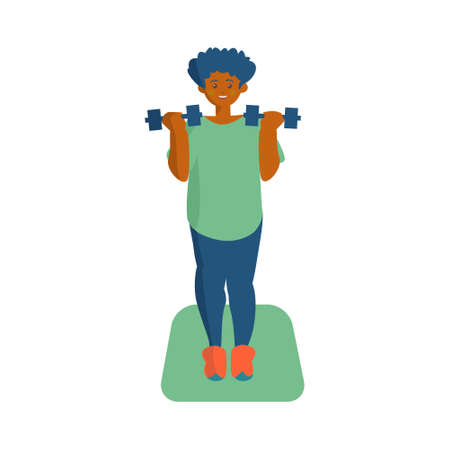 Smart african american woman doing exercises with dumbbells Workout at home Cartoon vector illustrationのイラスト素材