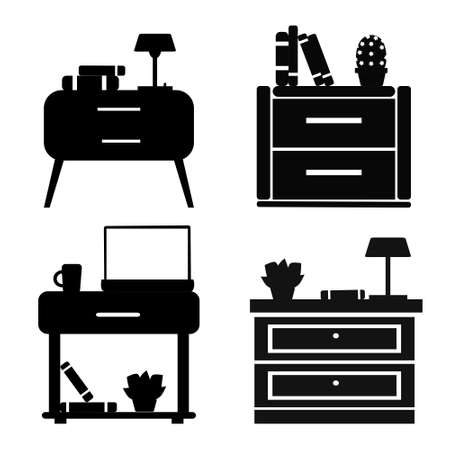 Nightstand set whith books and home plants vector illustrationのイラスト素材