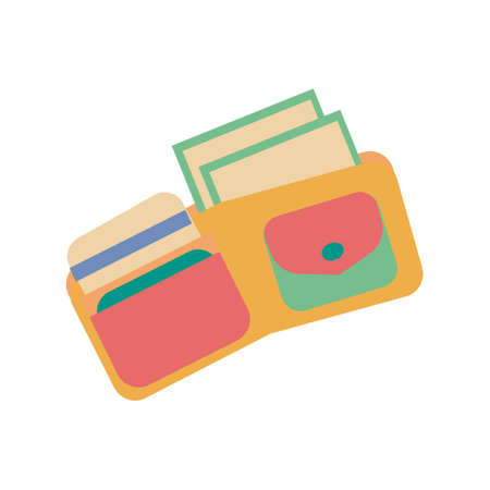 Yellow money wallet with card inside Flat vector icon illustrationのイラスト素材