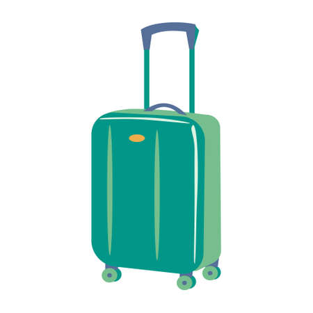 Green big suitcase Flat vector icon on whote backgroundのイラスト素材