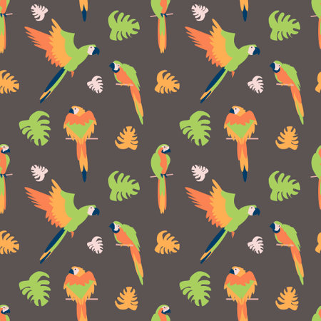 Tropical parrot seamless pattern Vector flat illustrationのイラスト素材