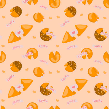 Chinese fortune cookies seamless pattern Cartoon vector illustration on beige backgroundのイラスト素材