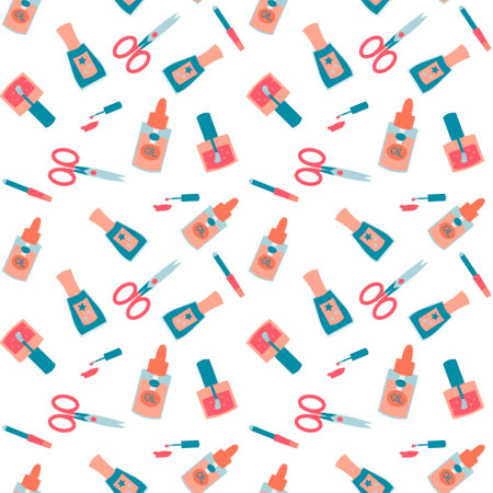 Seamless pattern with manicure tools Flat vector illustrationのイラスト素材