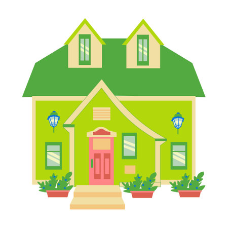 Green Cottage Small country house flat icon vector illustrationのイラスト素材