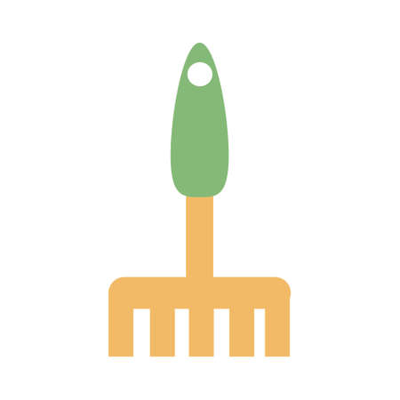 Garden tool small yellow rake Flat icon vector illustrationのイラスト素材