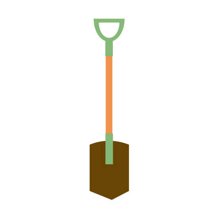 A shovel with a green handle Flat icon vector illustrationのイラスト素材