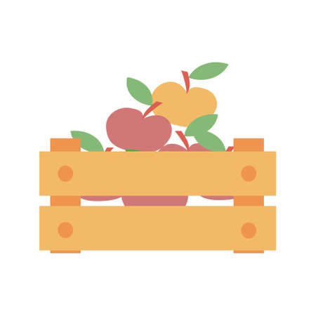 Apples in a crate Flat icon vector illustrationのイラスト素材