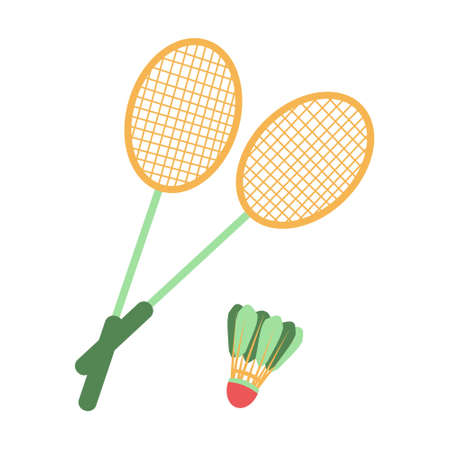Badminton shuttlecock and racket flat vector isolated illustration on white backgroundのイラスト素材