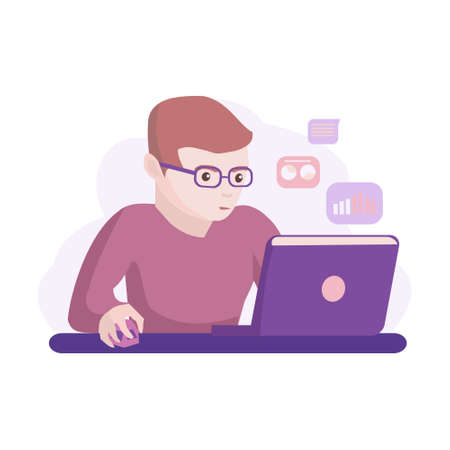 Businessman working with note books Office worker wearing glasses Cartoon vector illustrationのイラスト素材