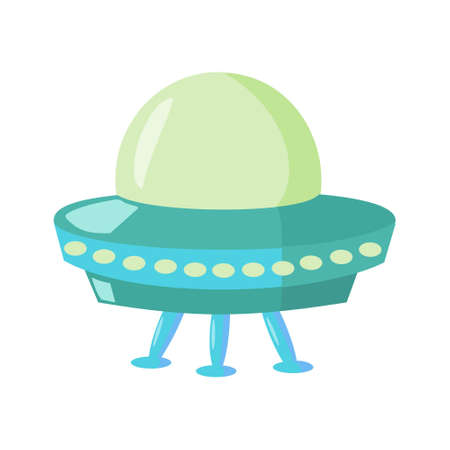 Green ufo with portholes cartoon vector isolated illustration on white backgroundのイラスト素材