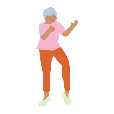 Blonde woman with glasses dancing Flat isolated vector illustration on white backgroundのイラスト素材