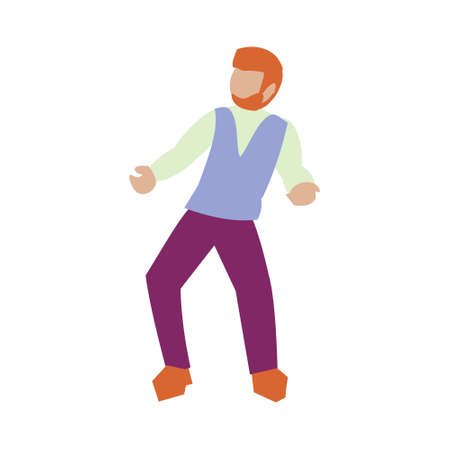 Young red hair man dances Flat isolated vector illustration on white backgroundのイラスト素材