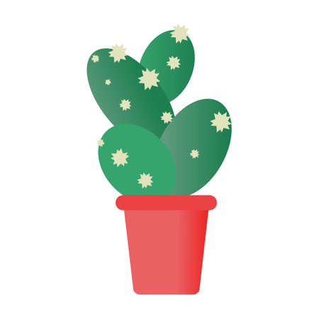 Big Blossoming cactus in a red pot Houseplant Flat isolated illustration on white backgroundのイラスト素材
