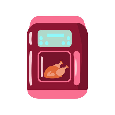 Red air fryer with chiken Cartoon isolated illustration on white backgroundのイラスト素材