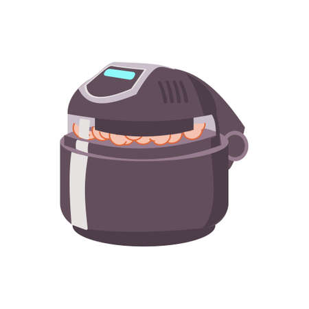 Brown air fryer with potato Cartoon isolated illustration on white backgroundのイラスト素材