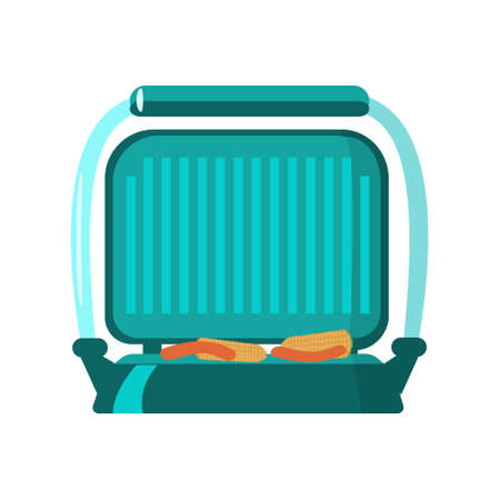 Green air fryer with corn and sausage Cartoon isolated illustration on white backgroundのイラスト素材