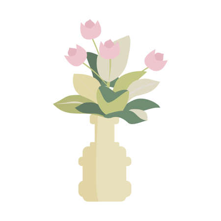Flowers in vase Small Tulipes Flat isolated illustrationのイラスト素材