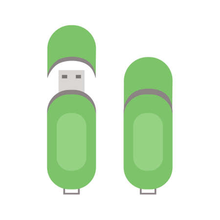 Two Green Flash drive (USB memory) icon Flat illustrationのイラスト素材