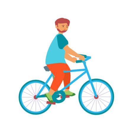 Young manriding bicycle Vector flat illustrationのイラスト素材