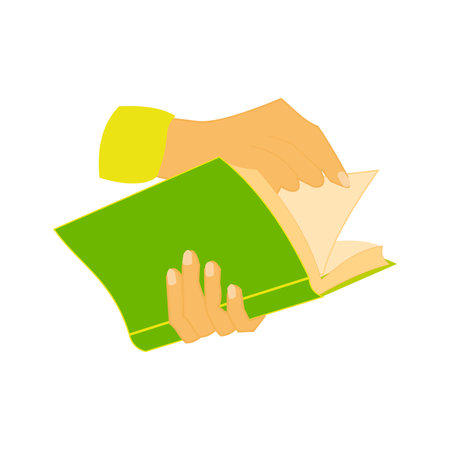 Hands with green open book Flat vector illustrationのイラスト素材