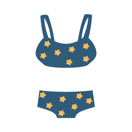 Underwear clothes. Deep blue Female top and underpants with stars Isolated flat vector object on white backgroundのイラスト素材
