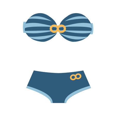 Underwear clothes. Female bra with deep blue stripes and underpants Isolated flat vector object on white backgroundのイラスト素材