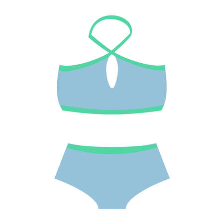 Underwear clothes vector illustration. Blue and green Female bra and underpants Isolated flat vector object on white backgroundのイラスト素材