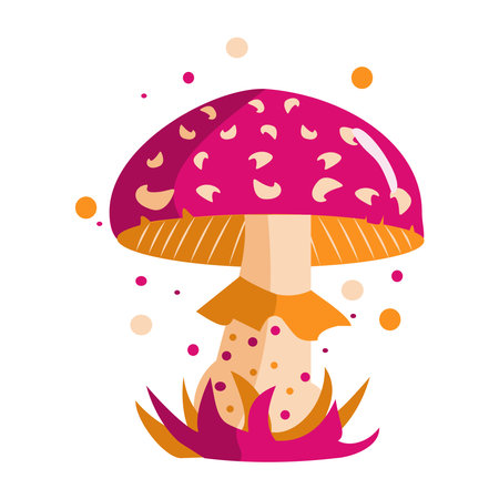 Red orange fly agaric Magic fantasy mushroom isolated on white background. Cartoon vector illustrationのイラスト素材