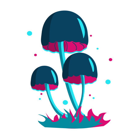 Deep blue and red toadstool Magic fantasy mushroom isolated on white background. Cartoon vector illustrationのイラスト素材