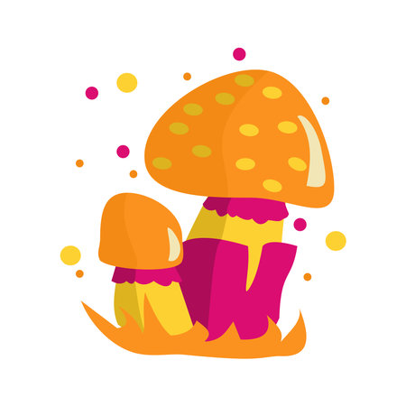 Magic fantasy fly agaric mushroom isolated on white background. Cartoon vector illustrationのイラスト素材