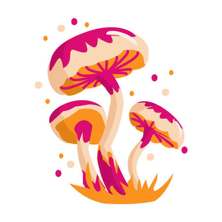 Beige and orange toadstool Magic fantasy mushroom isolated on white background. Cartoon vector illustrationのイラスト素材