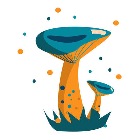 Magic fantasy deep blue chanterelle mushroom isolated on white background. Cartoon vector illustrationのイラスト素材