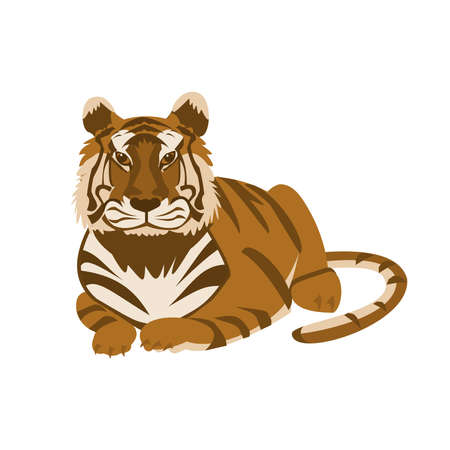 Chinese Tiger lies Front view Cartoon vector illustrationのイラスト素材