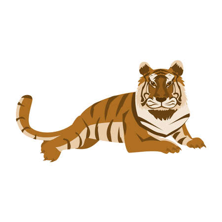 Chinese Tiger lies Cartoon vector illustrationのイラスト素材