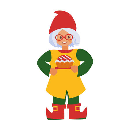 Cute little gnome with pie. Isolated characters on a white background.のイラスト素材