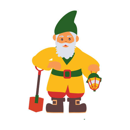Cute little gnome with shovel and lantern. Isolated characters on a white background.のイラスト素材