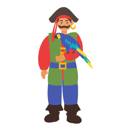 Pirate character with tropical parrot Flat vector illustrationのイラスト素材