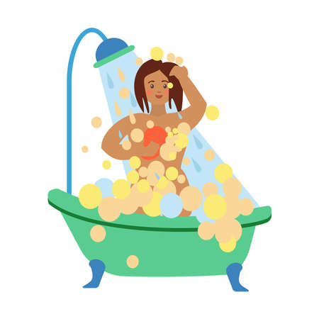 Morning routine Woman take a showerのイラスト素材