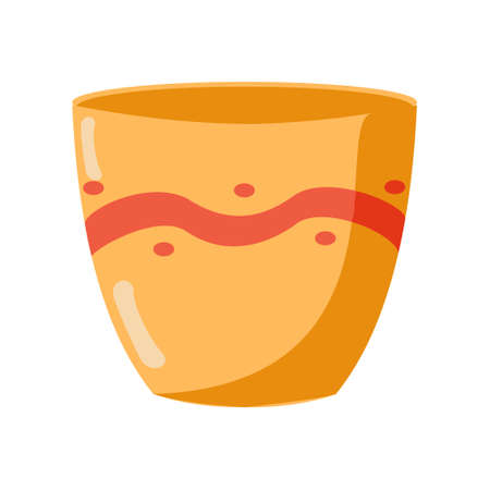 Ceramic kitchenware Orange bowl or plant pot with patterns Cartoon vector illustration on white background.のイラスト素材