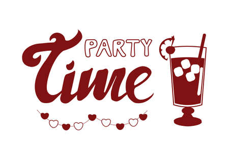 Alcoholic cocktail and lettering phrase party time isolated on white background Simple illustrationのイラスト素材
