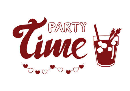Alcoholic cocktail bloody mary and lettering phrase party time isolated on white background Simple vector illustrationのイラスト素材