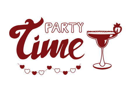 Alcoholic cocktail margarita and lettering phrase party time isolated on white background Simple vector illustrationのイラスト素材