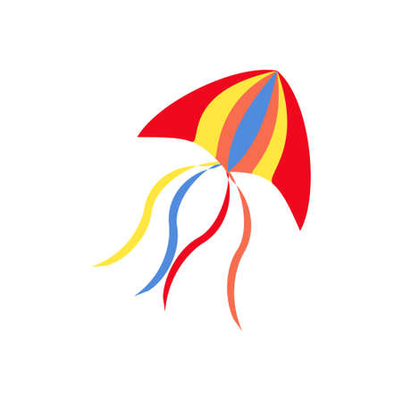 Red, yellow and blue Flying paper kite, vector illustration.のイラスト素材
