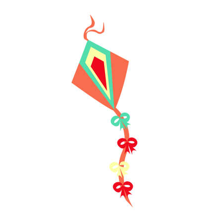 Red, green, yellow Flying paper kite.のイラスト素材