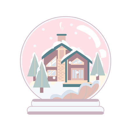 Country house and chrictmas tree in snow globe.のイラスト素材