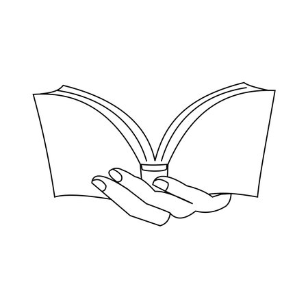 Hand with open book Outline illustrationのイラスト素材